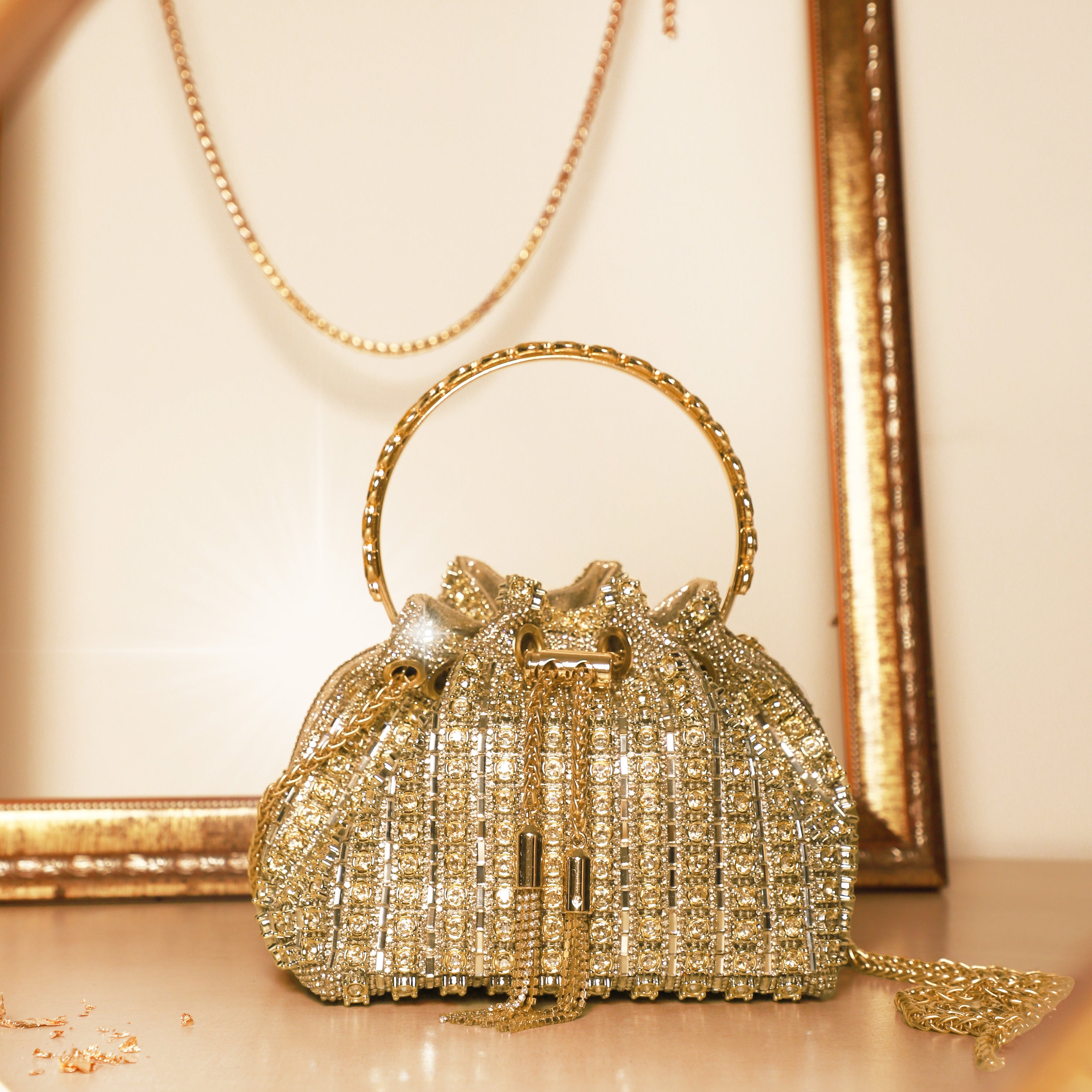 Crystelle Luxe Drawstring Bag Gold