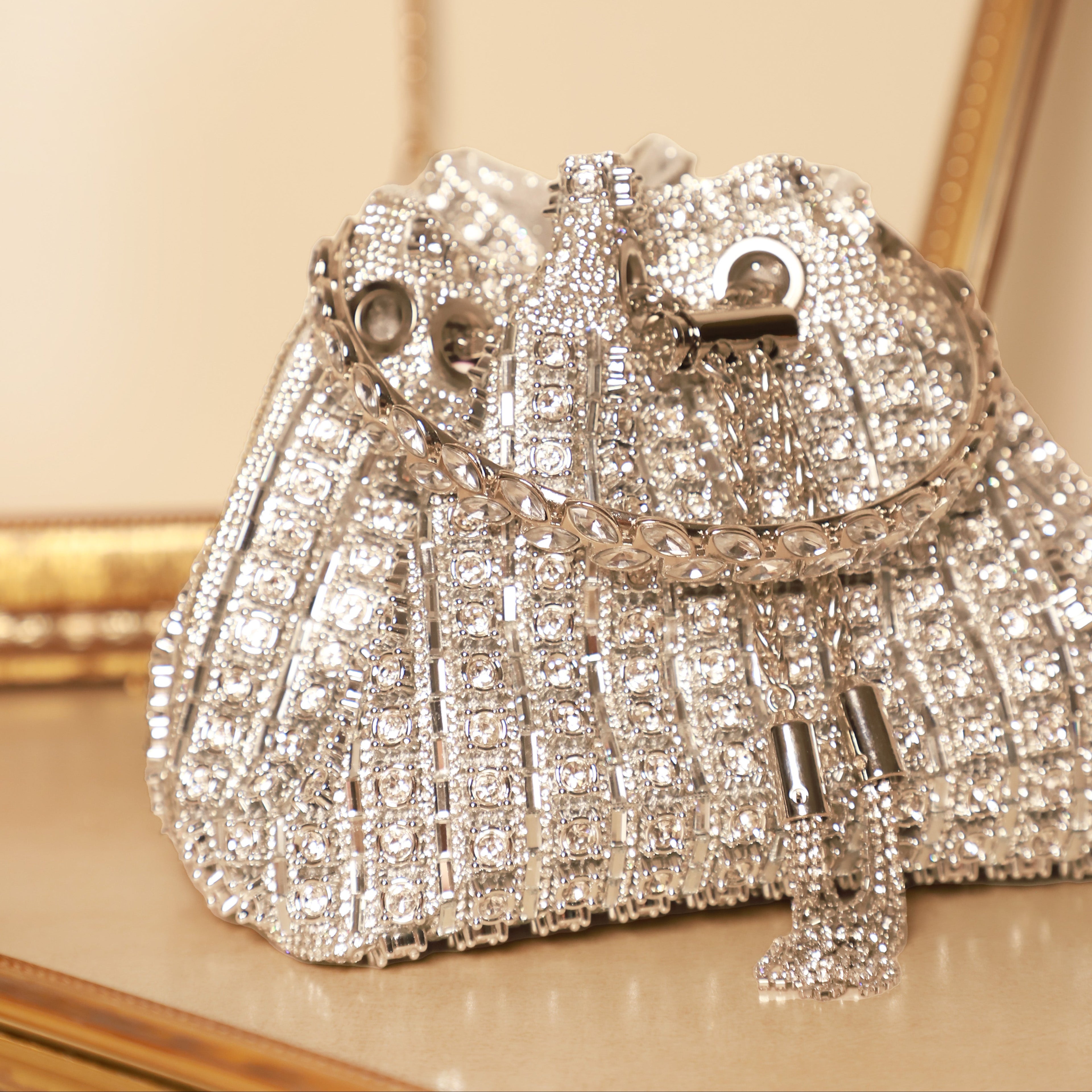 Crystelle Luxe Drawstring Bag Silver