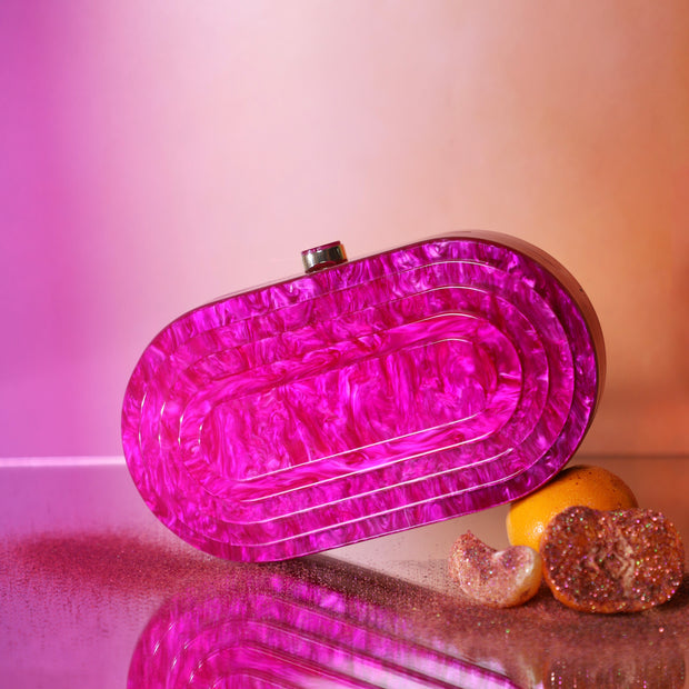 Fuschia Pink Acrylic Clutch with detachable Sling