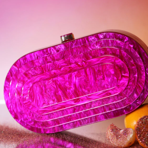 Fuschia Pink Acrylic Clutch with detachable Sling