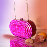 Fuschia Pink Acrylic Clutch with detachable Sling