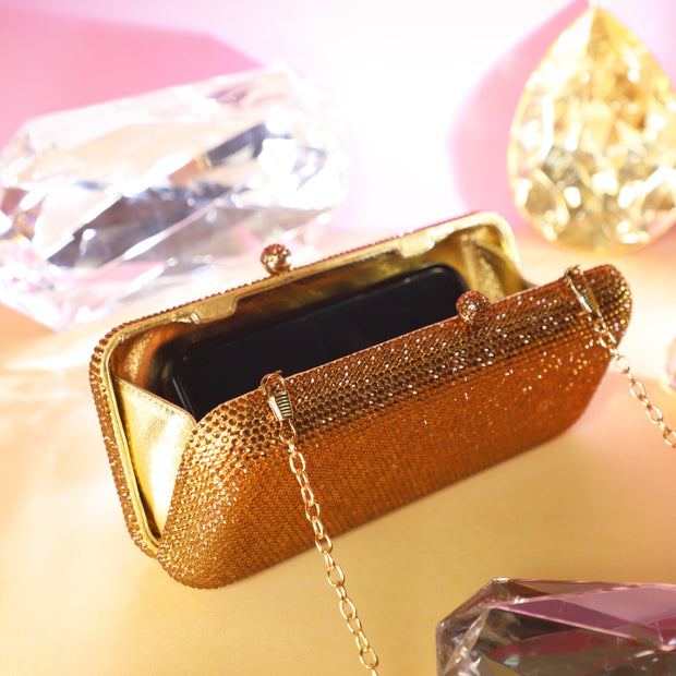 Gold Crystal Clutch Rectangle