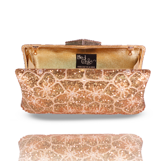 Golden Bloom Crystal Clutch | Detachable Sling