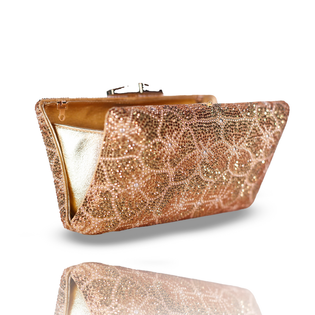 Golden Bloom Crystal Clutch | Detachable Sling