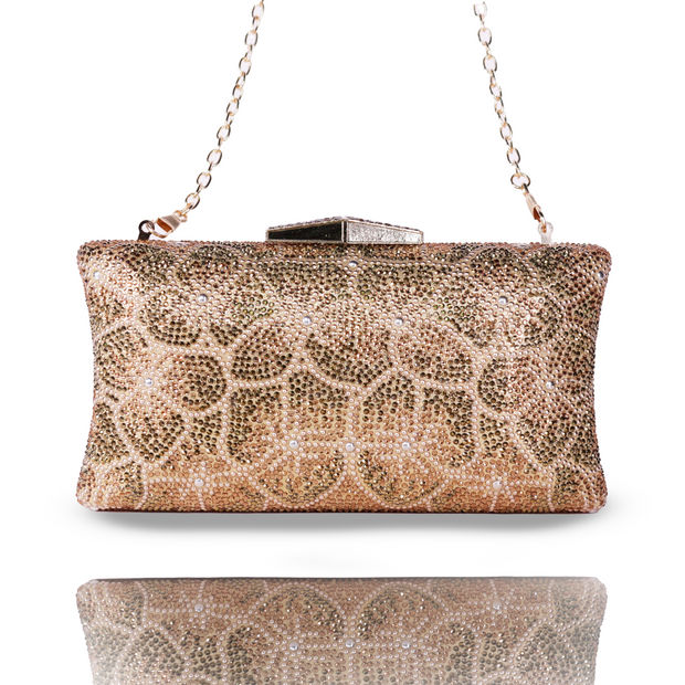 Golden Bloom Crystal Clutch | Detachable Sling