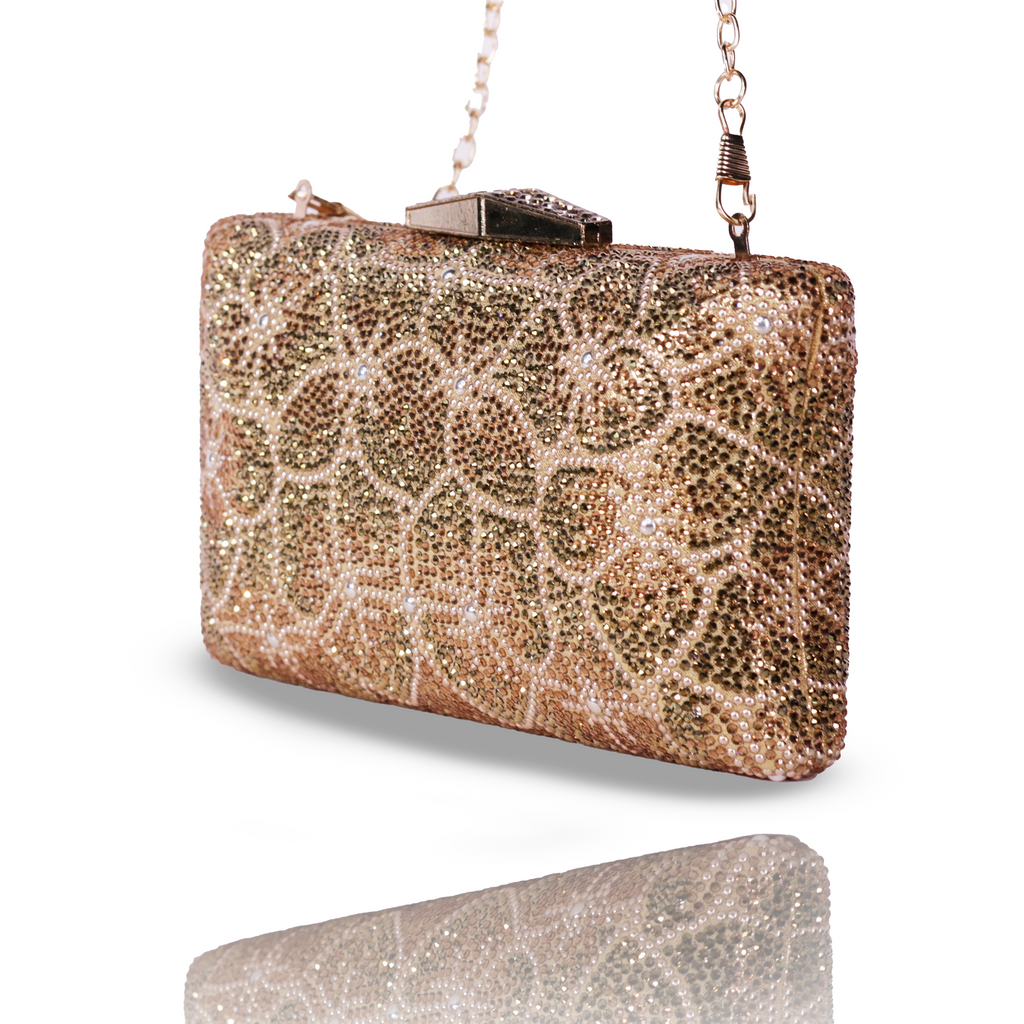 Glided Petals Crystal Clutch | Detachable Sling