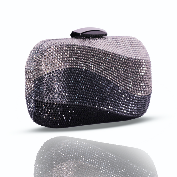 Wave Crystal Clutch Black & Gray | Detachable Sling