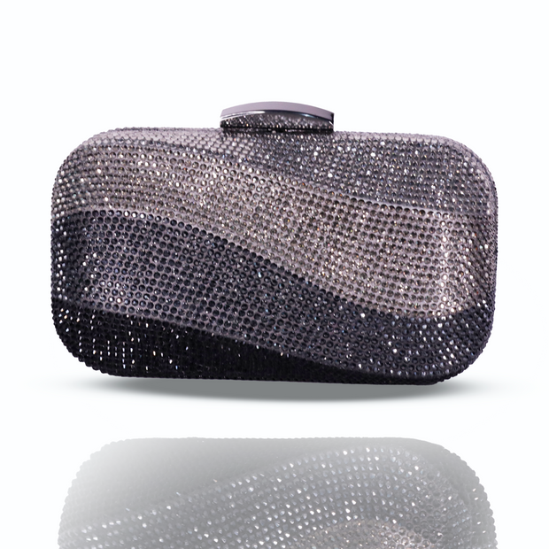 Wave Crystal Clutch Black & Gray | Detachable Sling