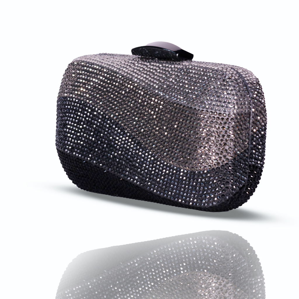 Wave Crystal Clutch Black & Gray | Detachable Sling