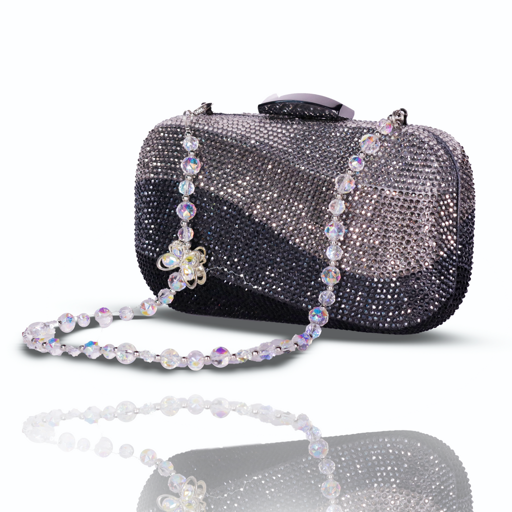 Wave Crystal Clutch Black & Gray | Detachable Sling