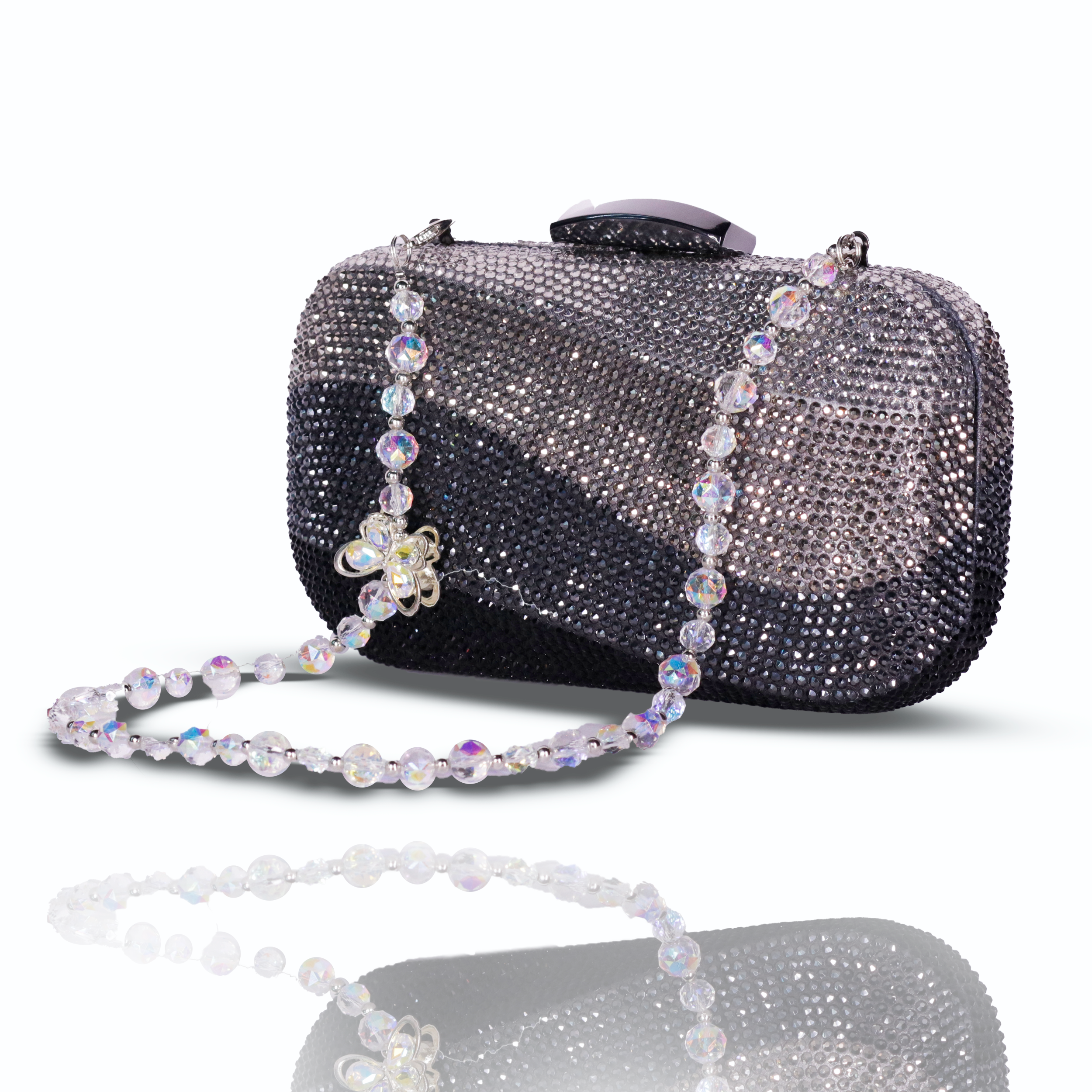 Wave Crystal Clutch Black & Gray | Detachable Sling