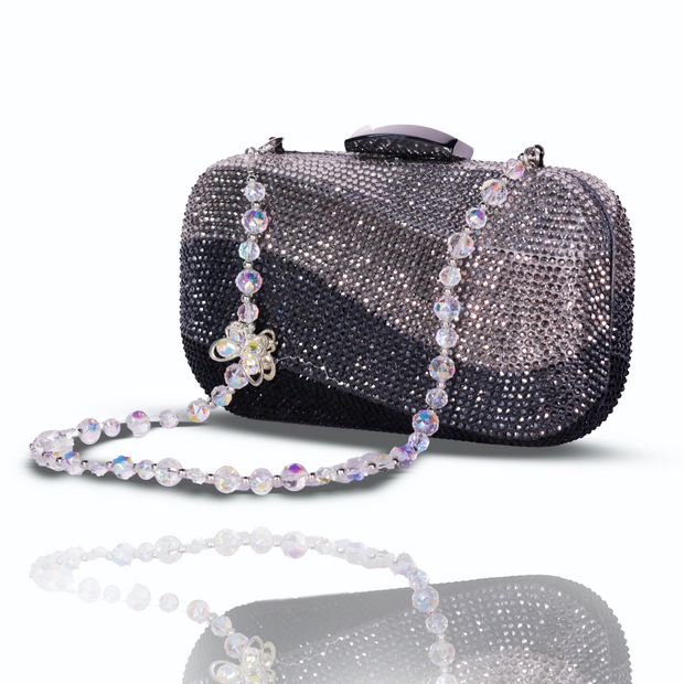 Wave Crystal Clutch Black & Gray | Detachable Sling