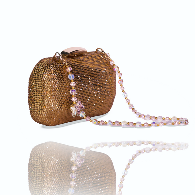 Wave Crystal Clutch Gold | Detachable Sling