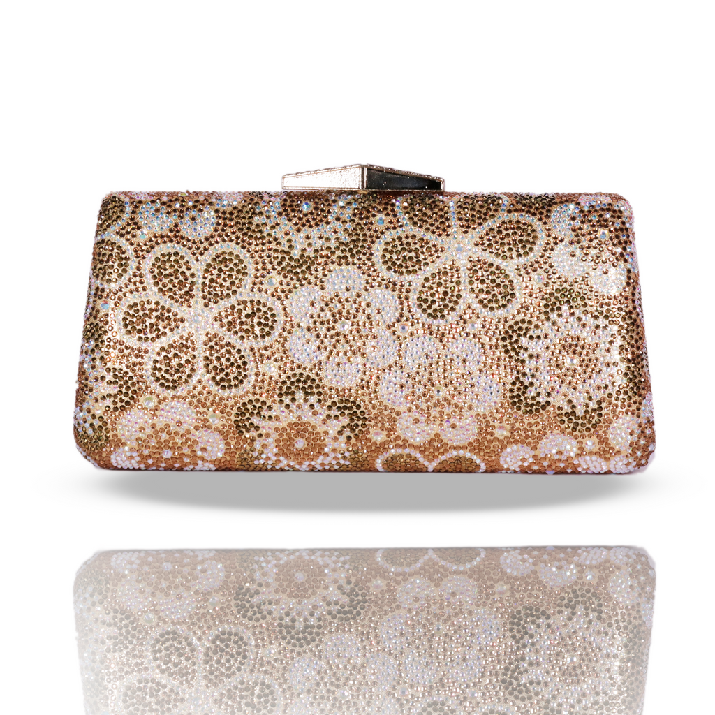 Golden Bloom Crystal Clutch | With Detachable Sling