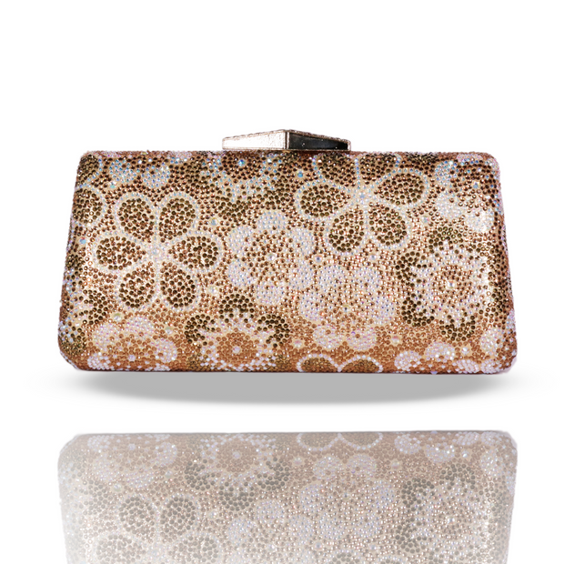 Golden Bloom Crystal Clutch | With Detachable Sling