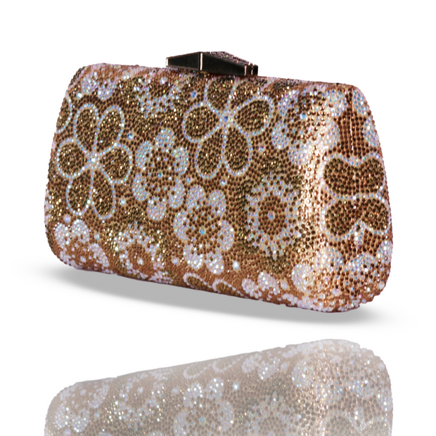 Golden Bloom Crystal Clutch | With Detachable Sling
