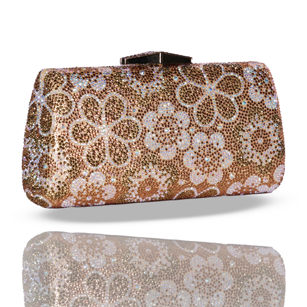 Golden Bloom Crystal Clutch | With Detachable Sling