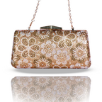 Golden Bloom Crystal Clutch | With Detachable Sling