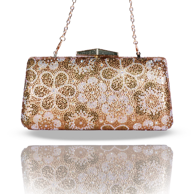 Golden Bloom Crystal Clutch | With Detachable Sling