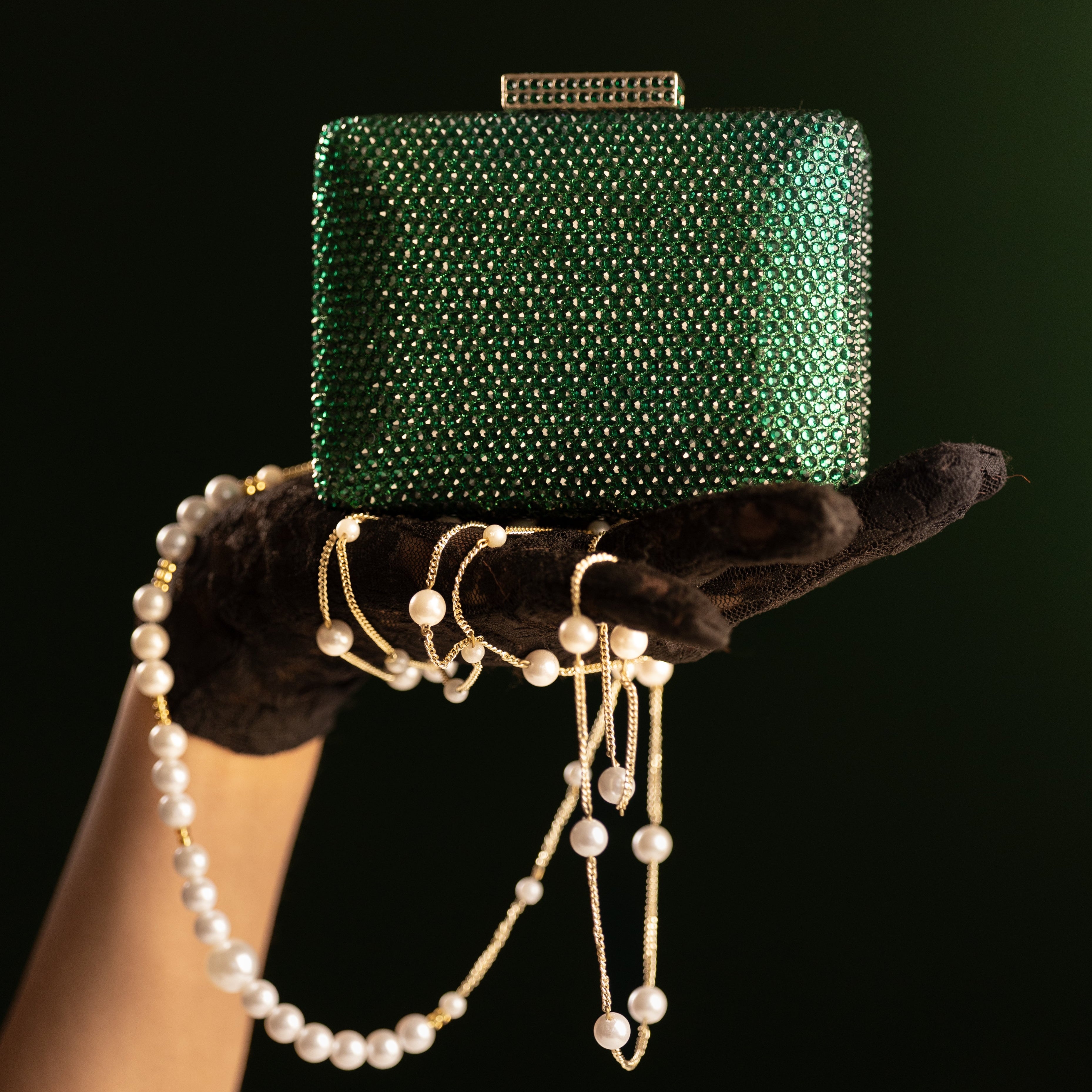 Emerald Crystal Box Clutch