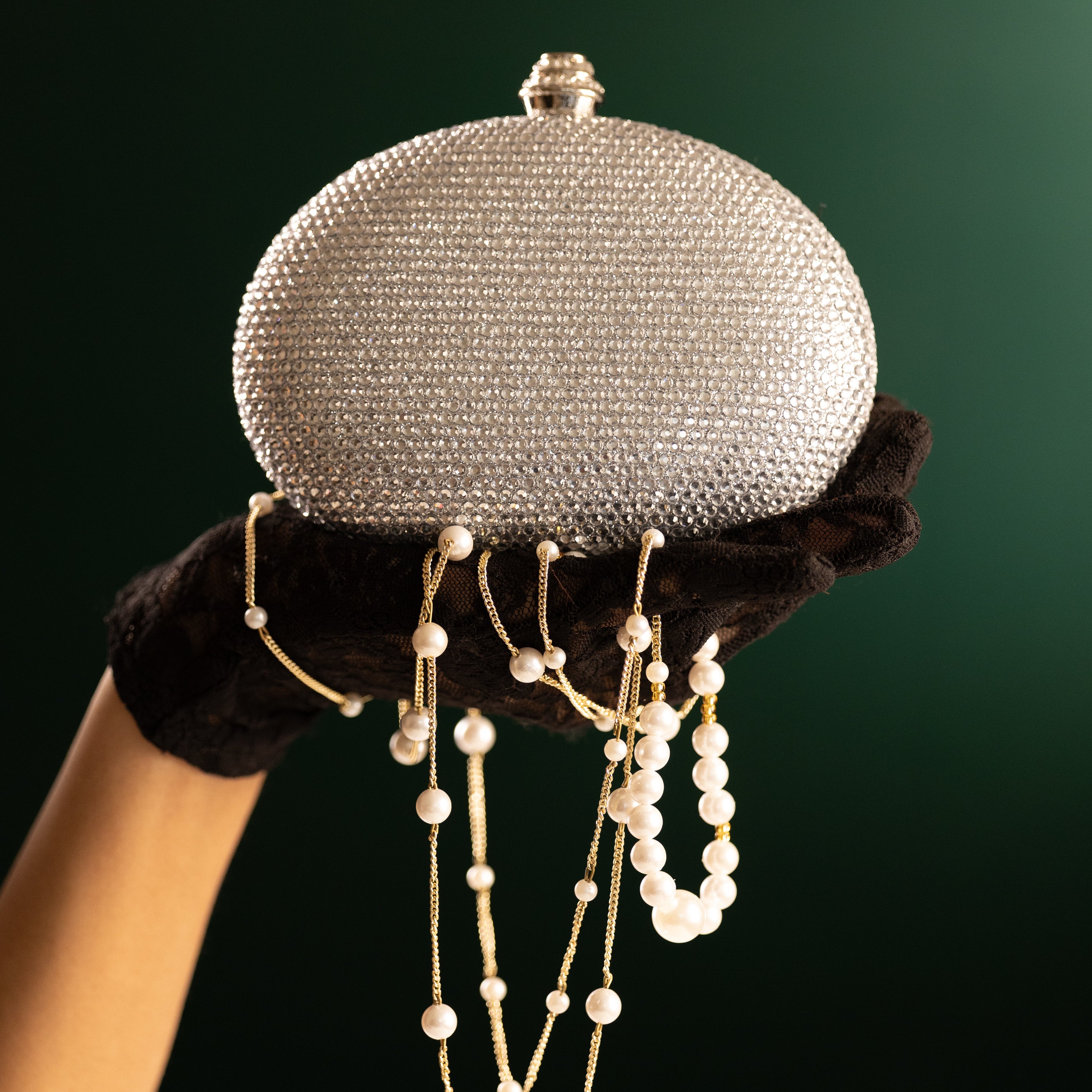 Mini Crystal Clutch Silver Semicircle
