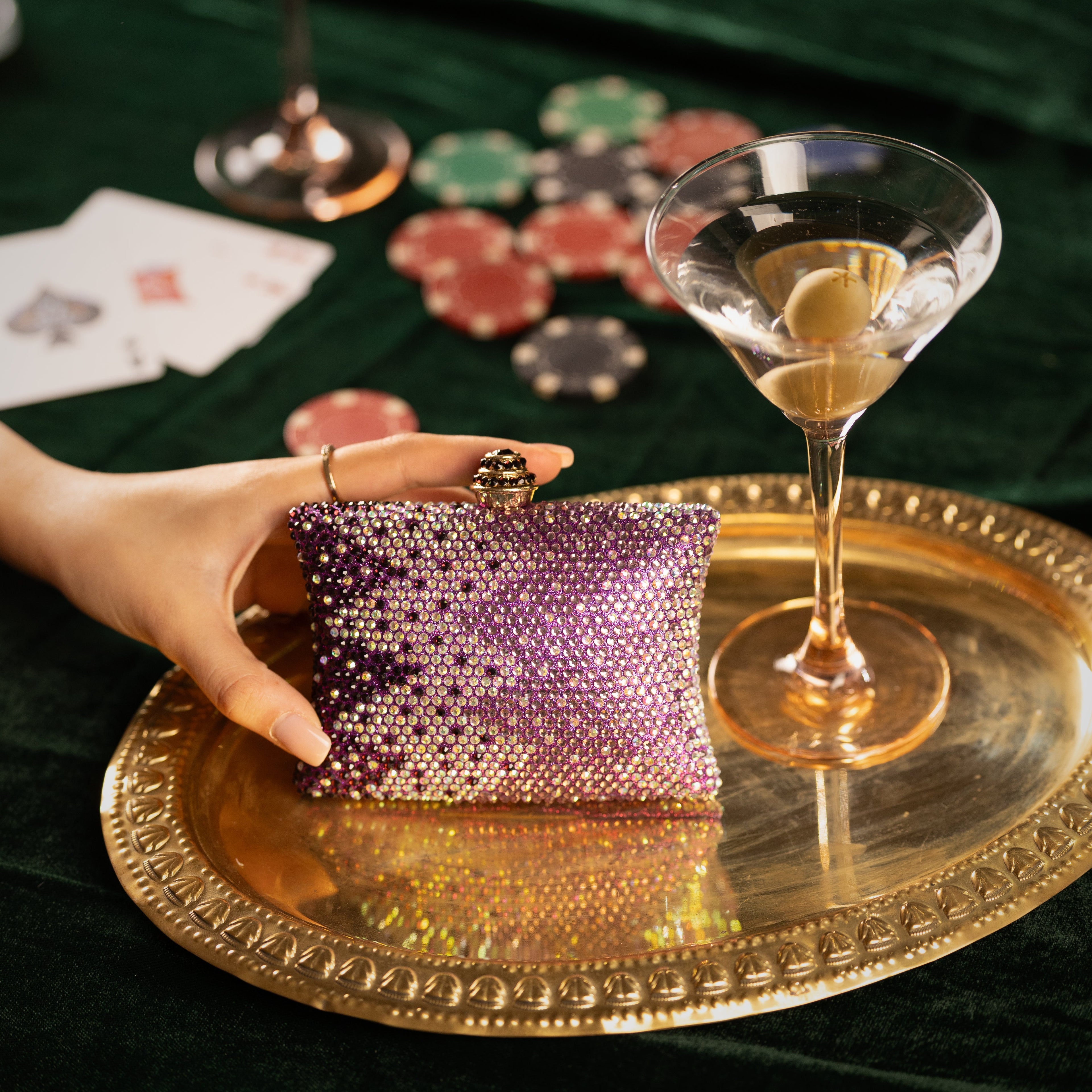Purple Ombre Crystal Box Clutch