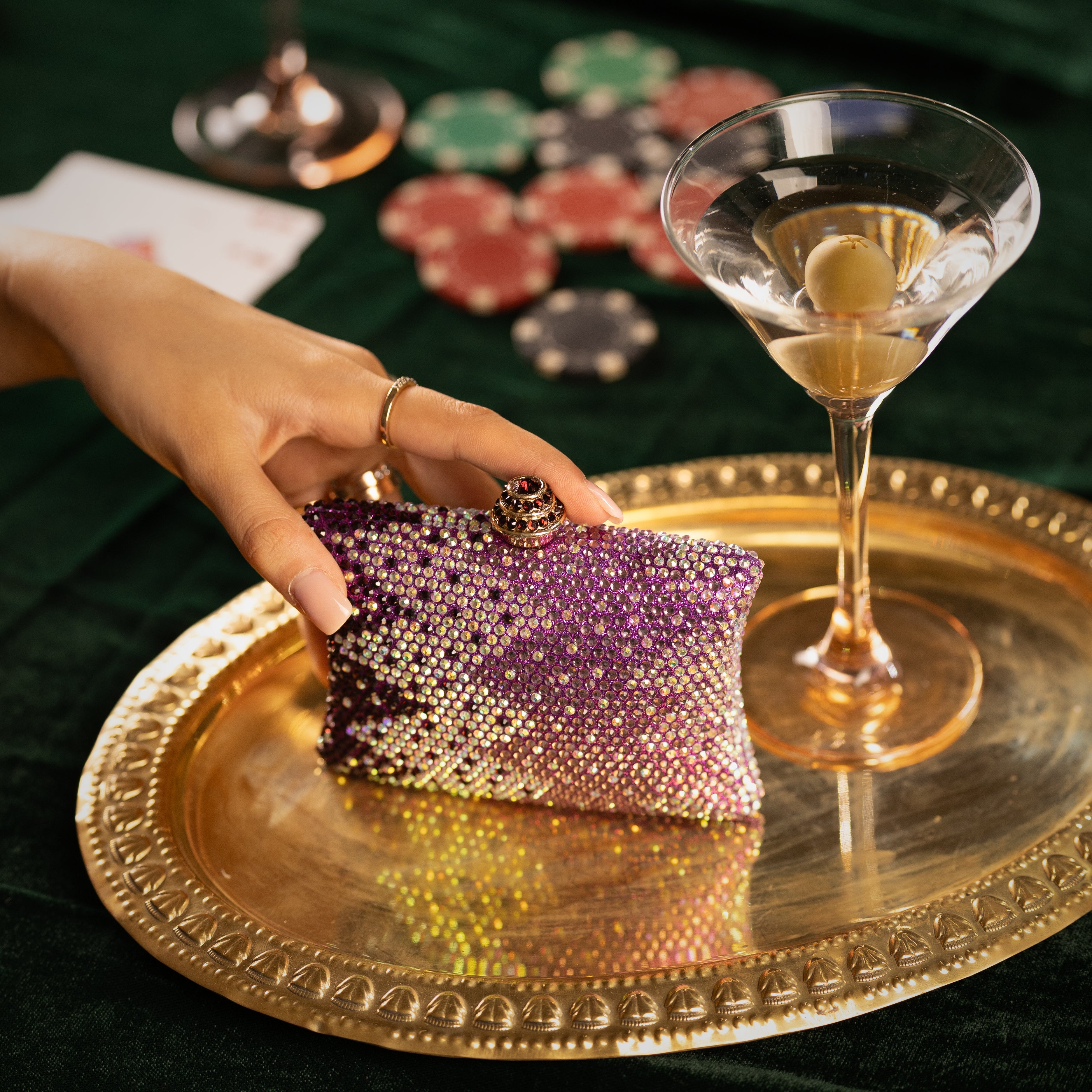 Purple Ombre Crystal Box Clutch