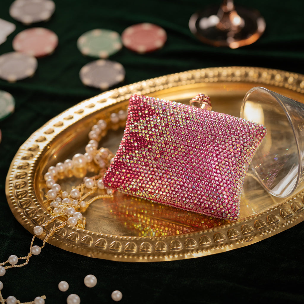 Pink Ombre Crystal Box Clutch