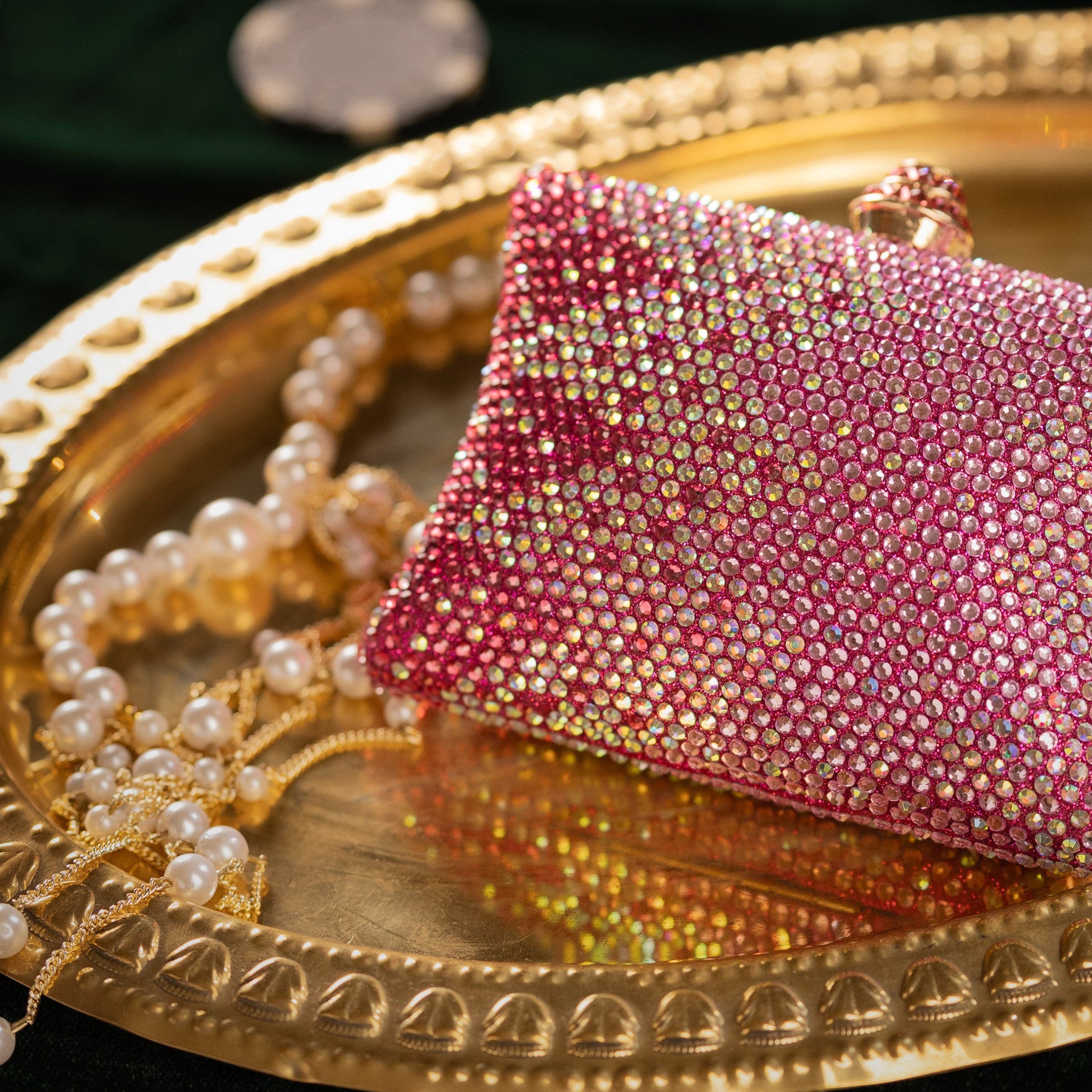 Pink Ombre Crystal Box Clutch