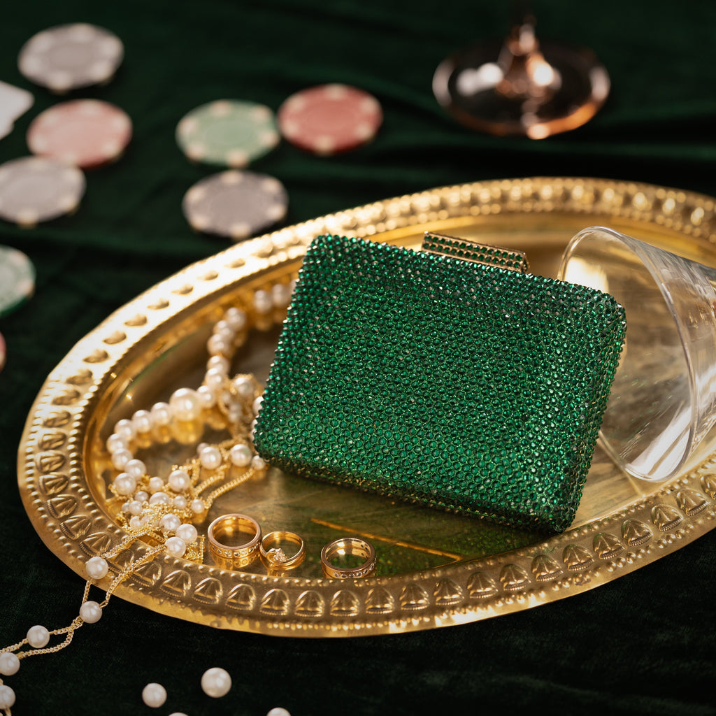 Emerald Crystal Box Clutch