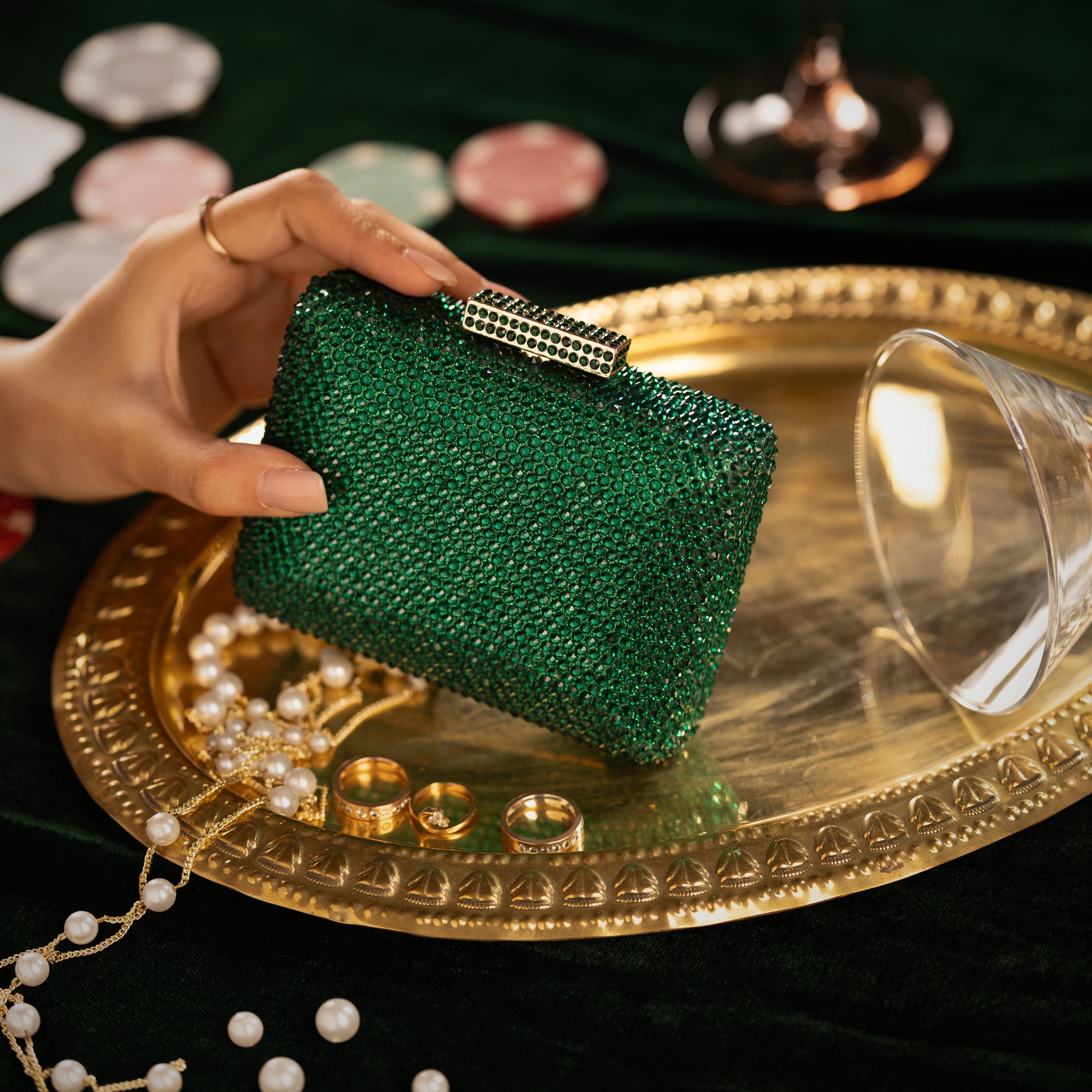 Emerald Crystal Box Clutch