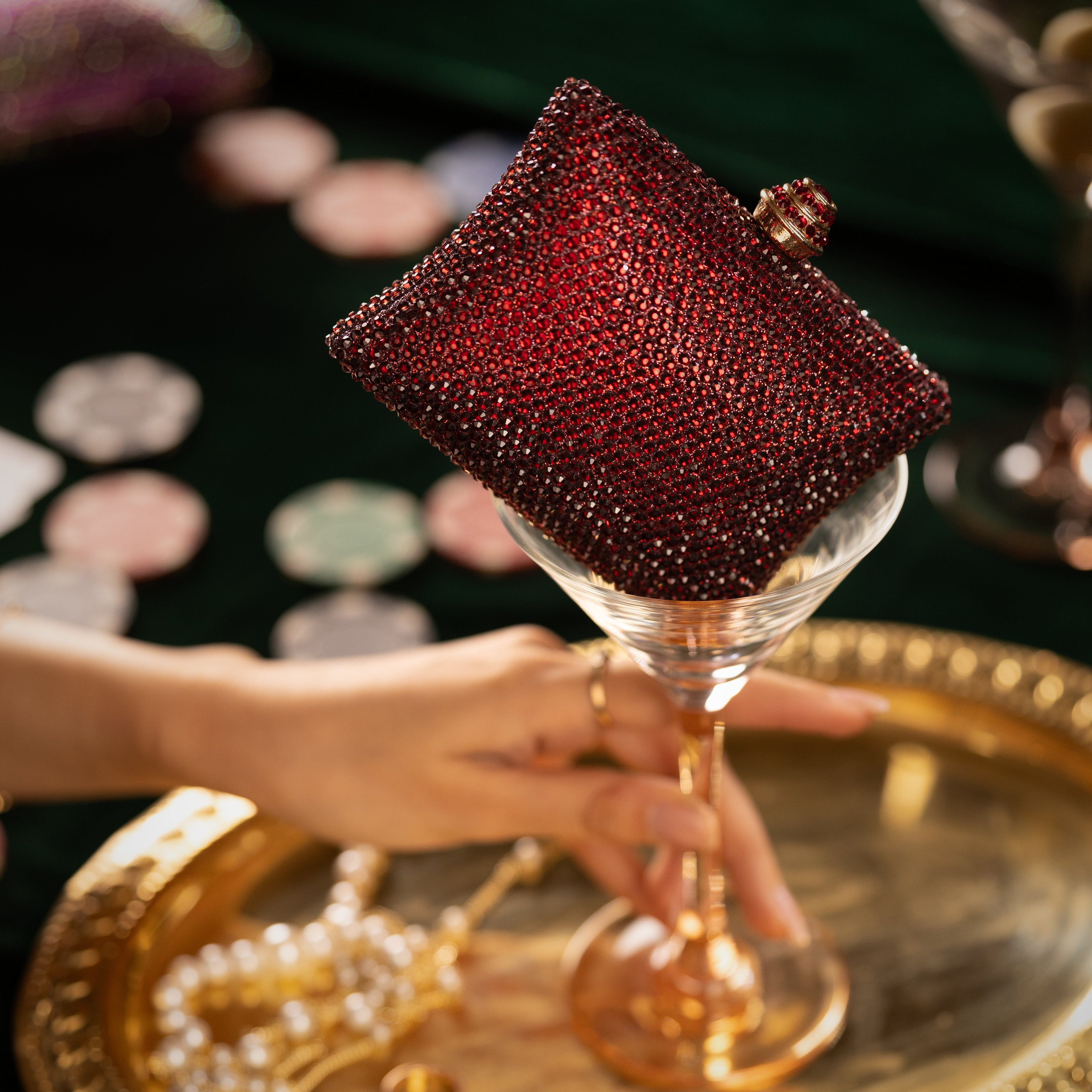 Red Crystal Pillow Mini Clutch