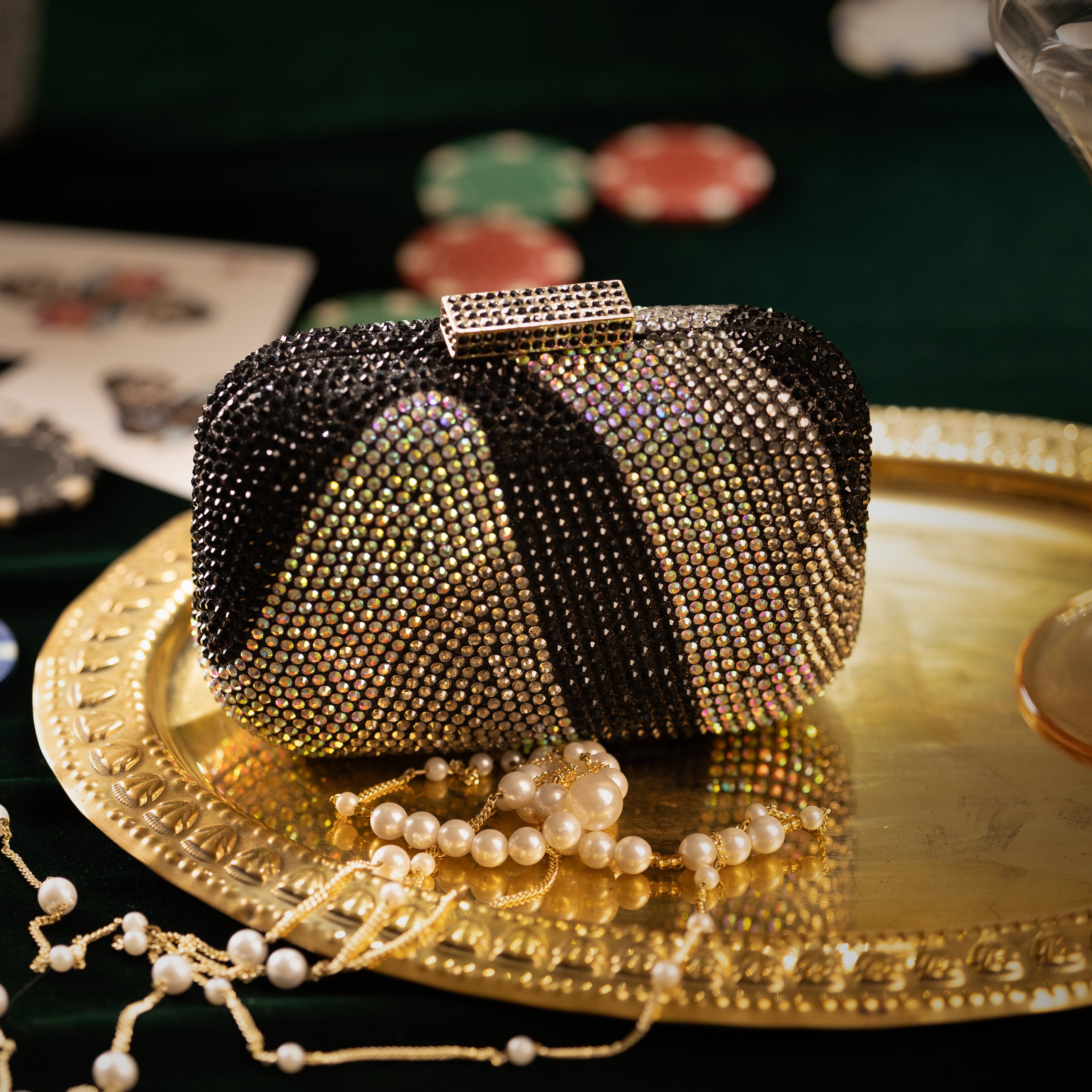 Mini Crystal Ripple Clutch Black