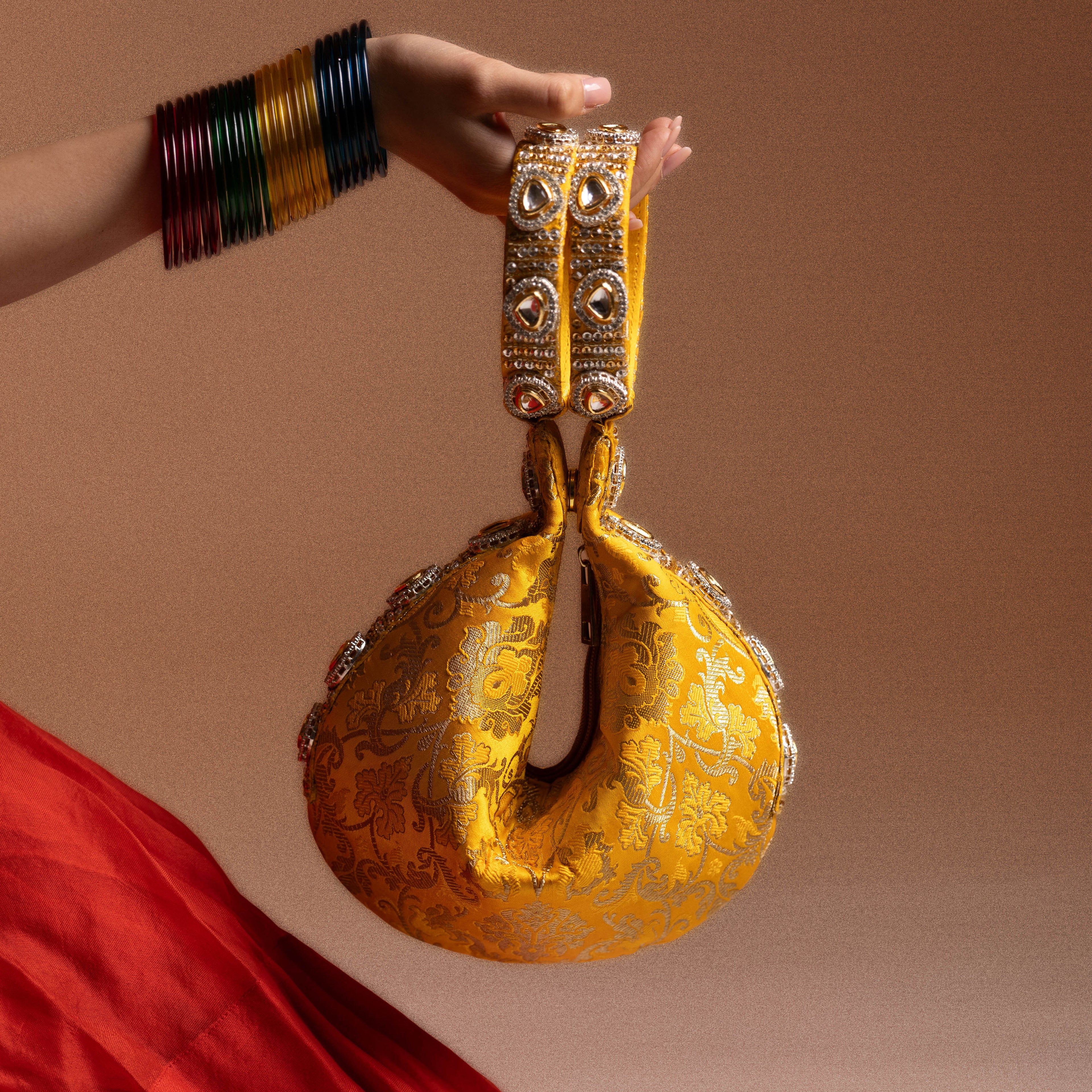 Kundan Brocade yellow Potli