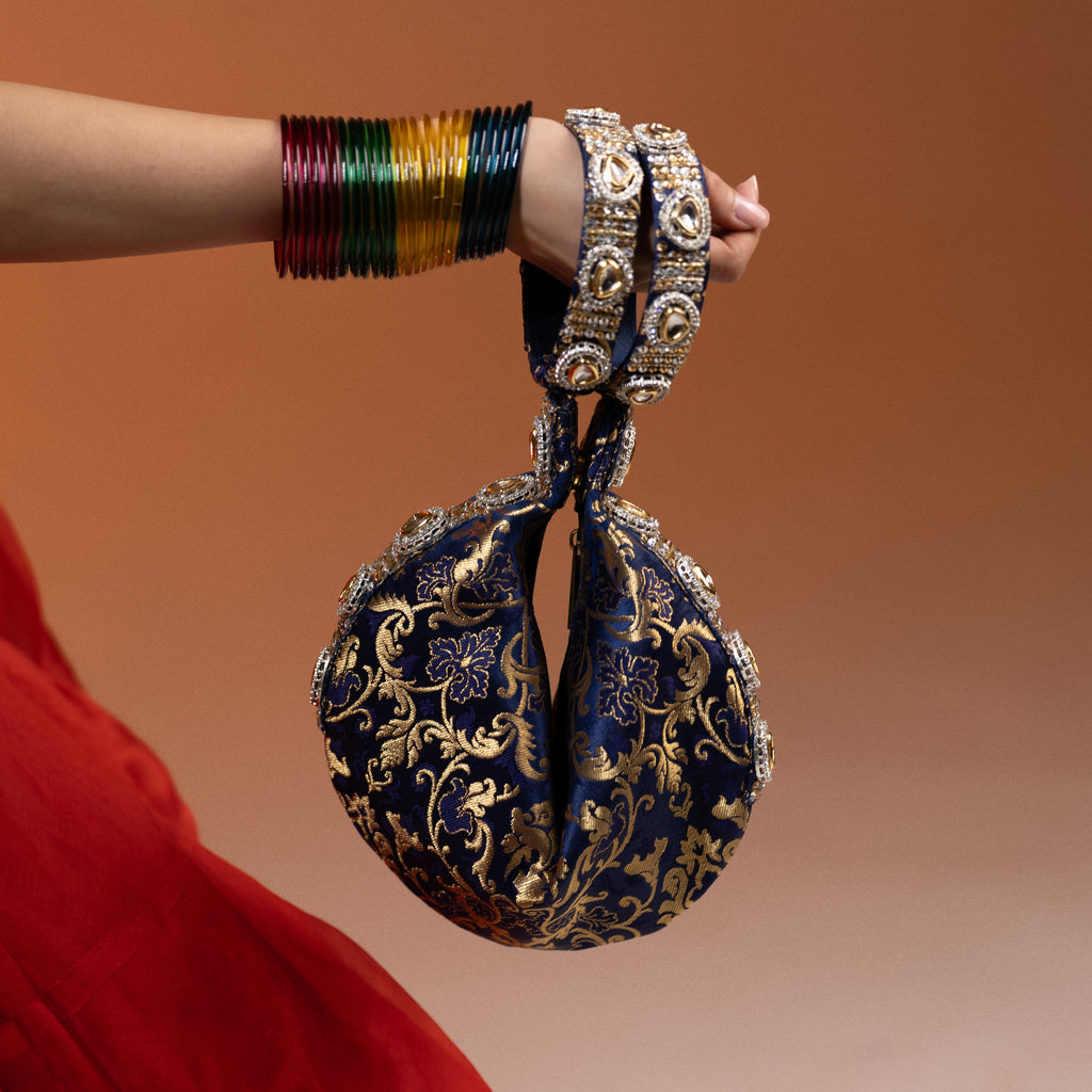 Kundan Brocade Blue Potli