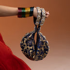 Kundan Brocade Blue Potli