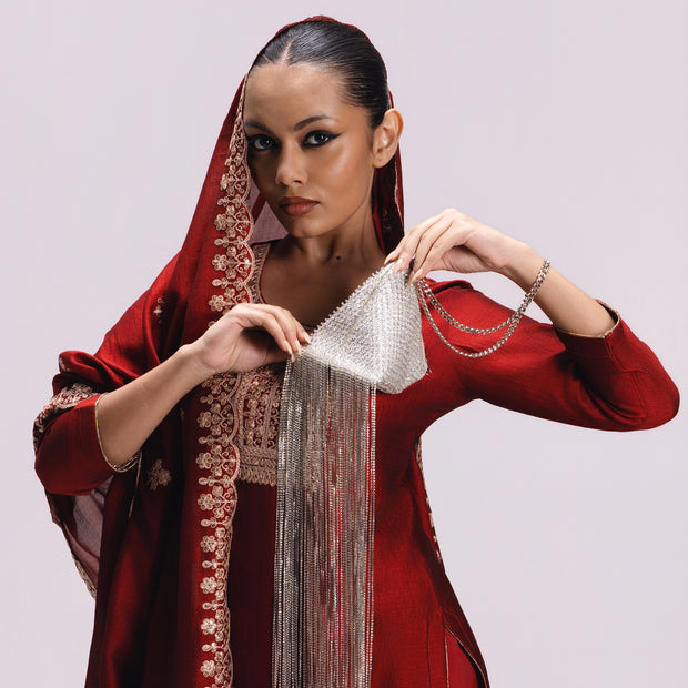 Celest Fringe Silver Clutch