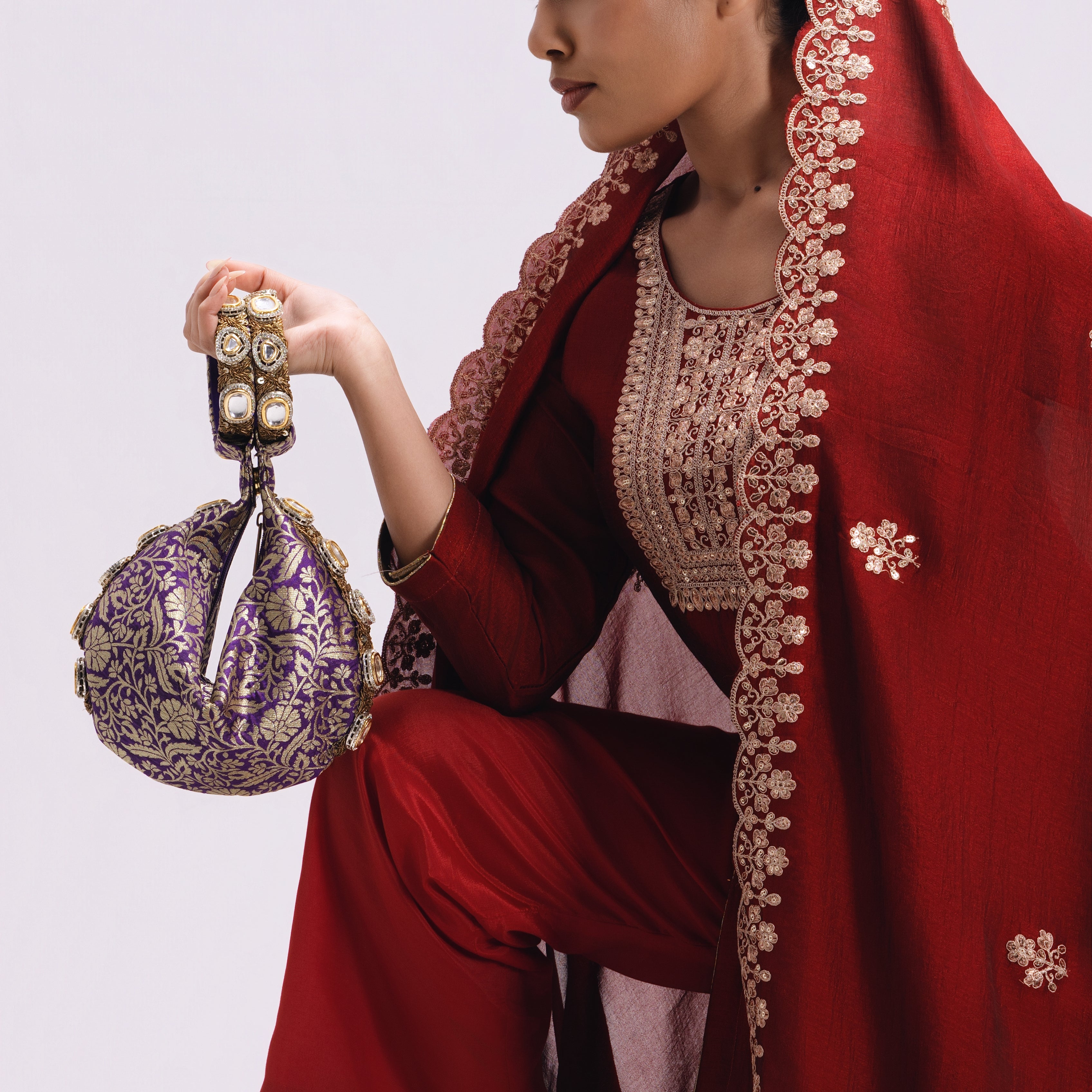 Kundan Brocade Purple Potli