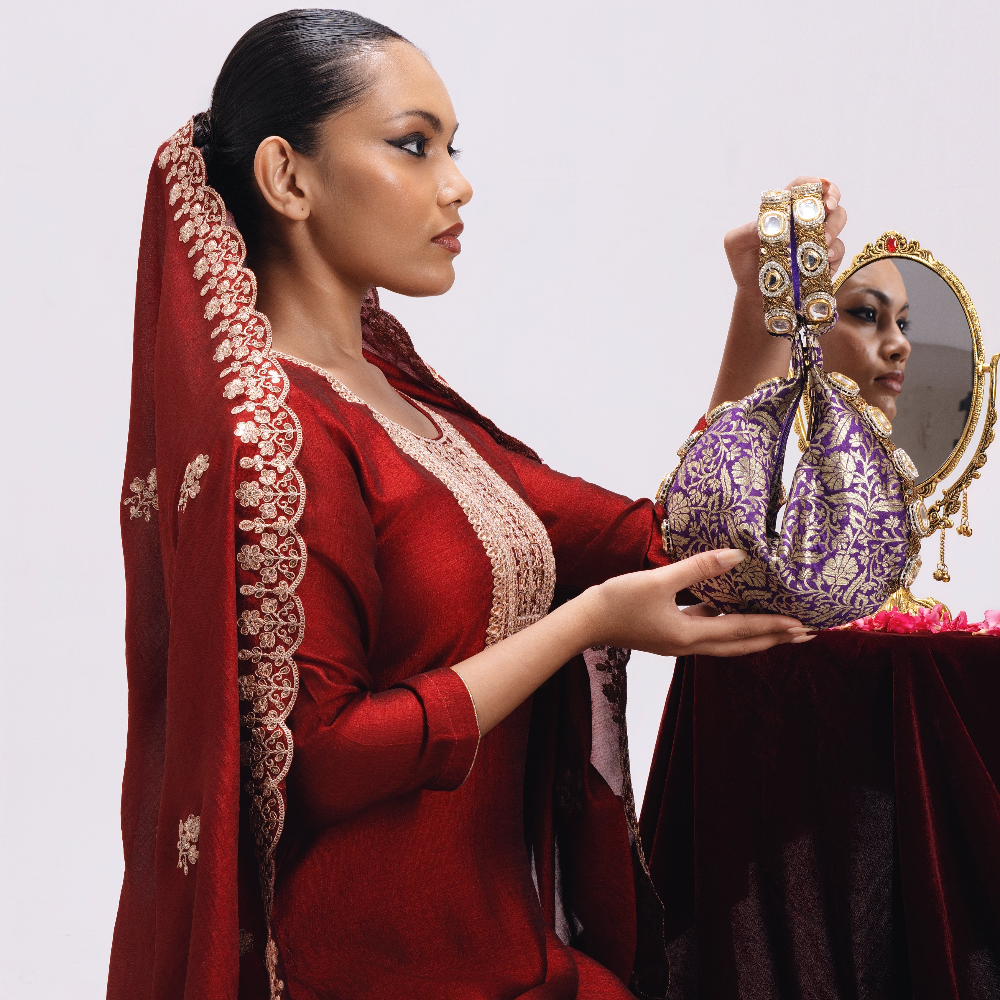Kundan Brocade Purple Potli