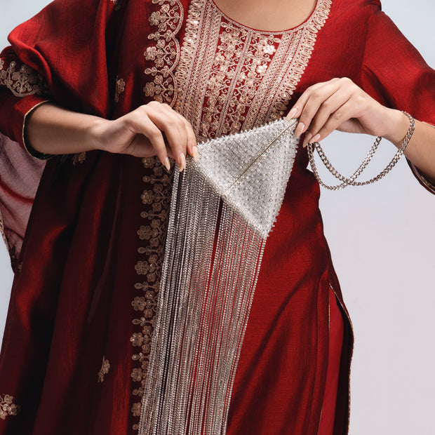 Celest Fringe Silver Clutch